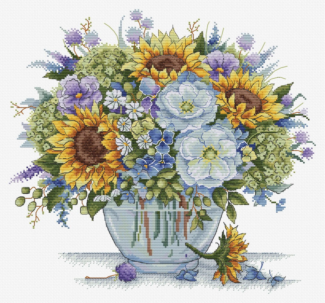 HobbyJobby – Bouquet With Sunflowers Counted Cross Stitch Kit (16ct Aida) - Pisgah Needleworks