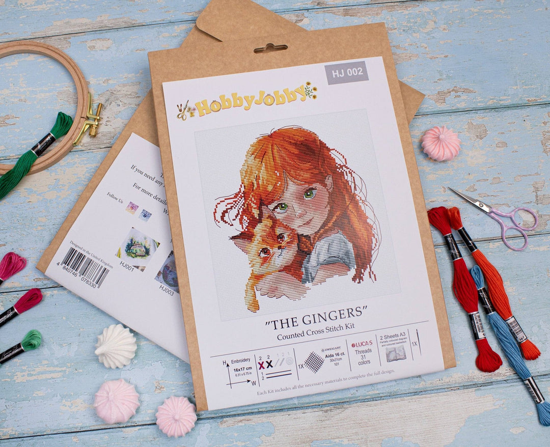 HobbyJobby – The Gingers Counted Cross Stitch Kit (16ct Aida) - Pisgah Needleworks