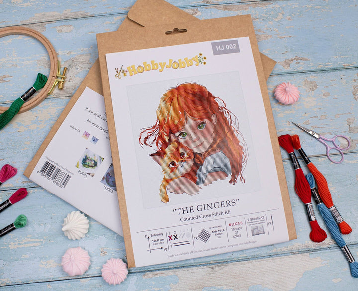 HobbyJobby – The Gingers Counted Cross Stitch Kit (16ct Aida) - Pisgah Needleworks