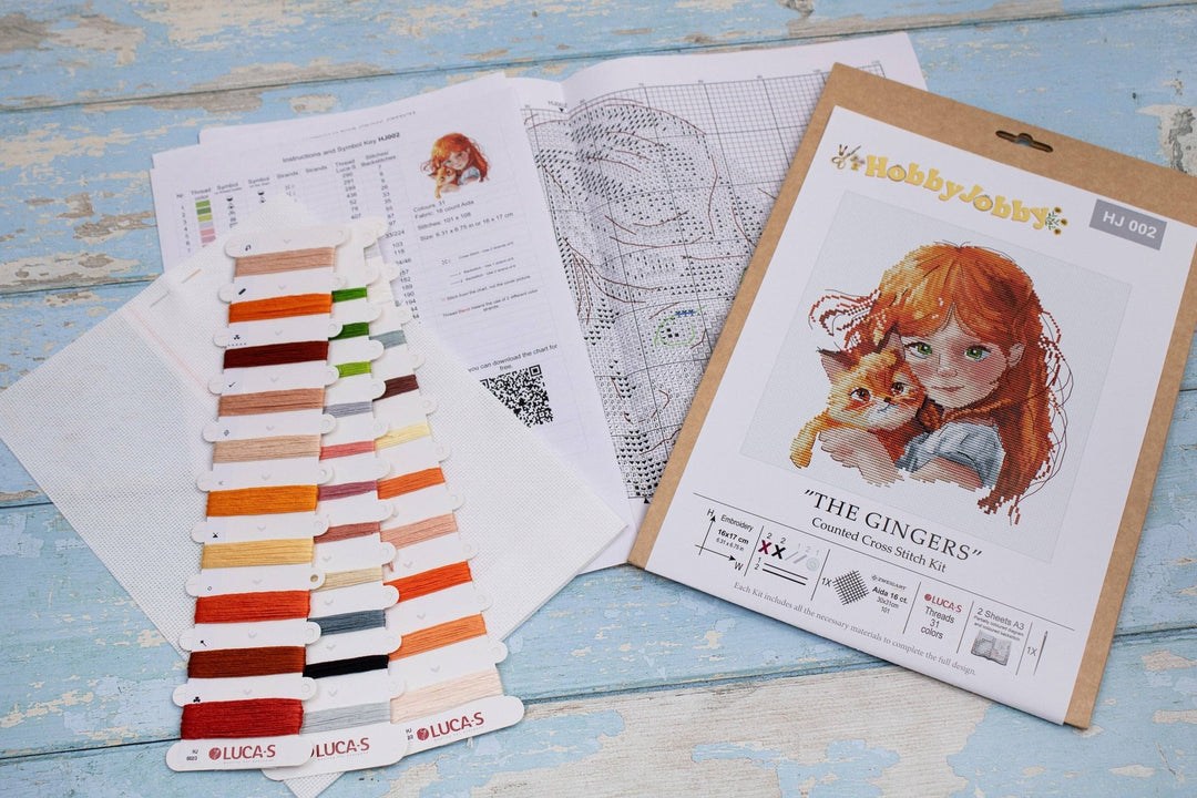 HobbyJobby – The Gingers Counted Cross Stitch Kit (16ct Aida) - Pisgah Needleworks
