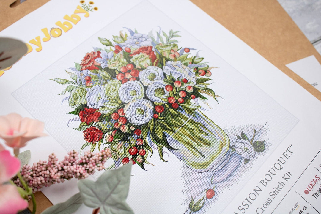 HobbyJobby – The Passion Bouquet Counted Cross Stitch Kit (16ct Aida) - Pisgah Needleworks