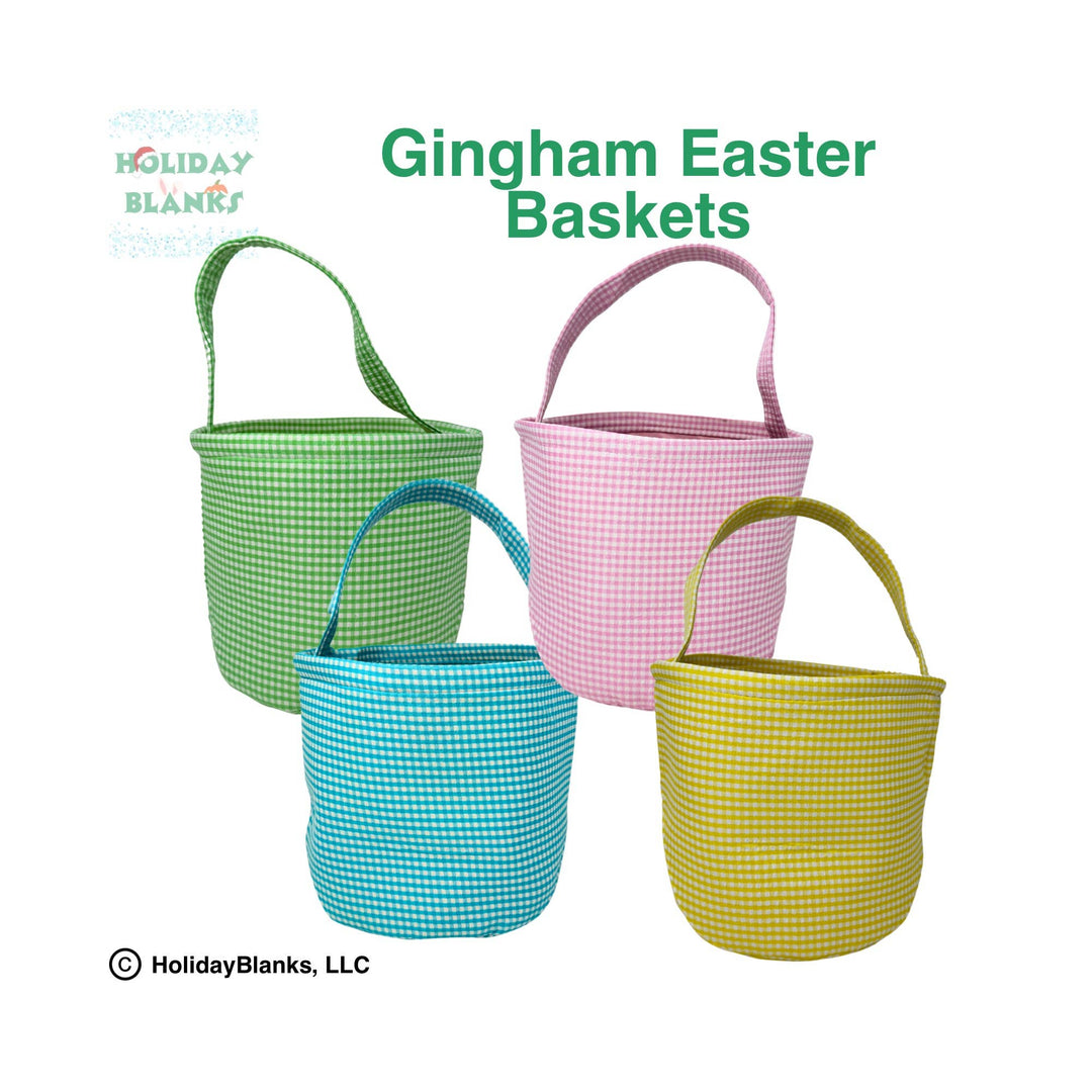 Holiday Blanks - Gingham Easter basket embroidery blanks: Pink - Pisgah Needleworks
