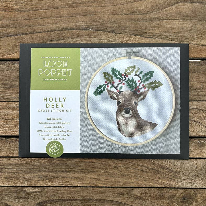 Holly Deer Cross Stitch Kit – Love Poppet Festive Design - Pisgah Needleworks