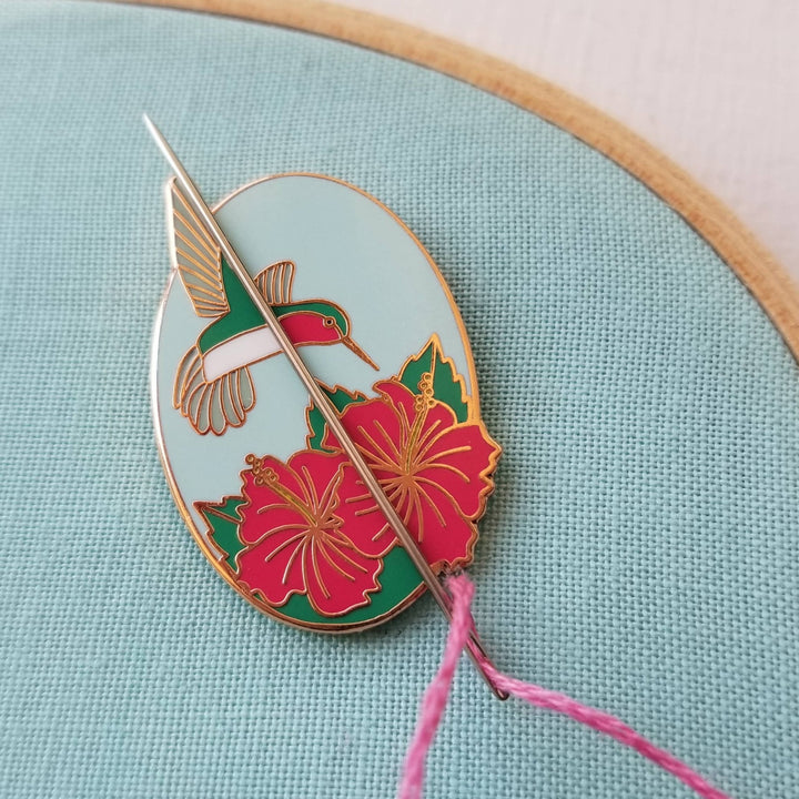 Hummingbird Enamel Needle Minder by Jessica Long Embroidery - Pisgah Needleworks