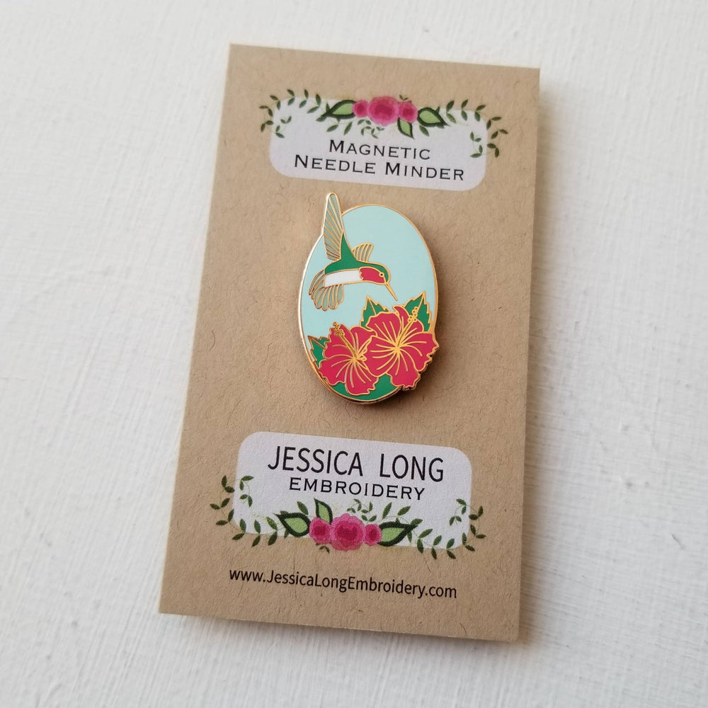 Hummingbird Enamel Needle Minder by Jessica Long Embroidery - Pisgah Needleworks