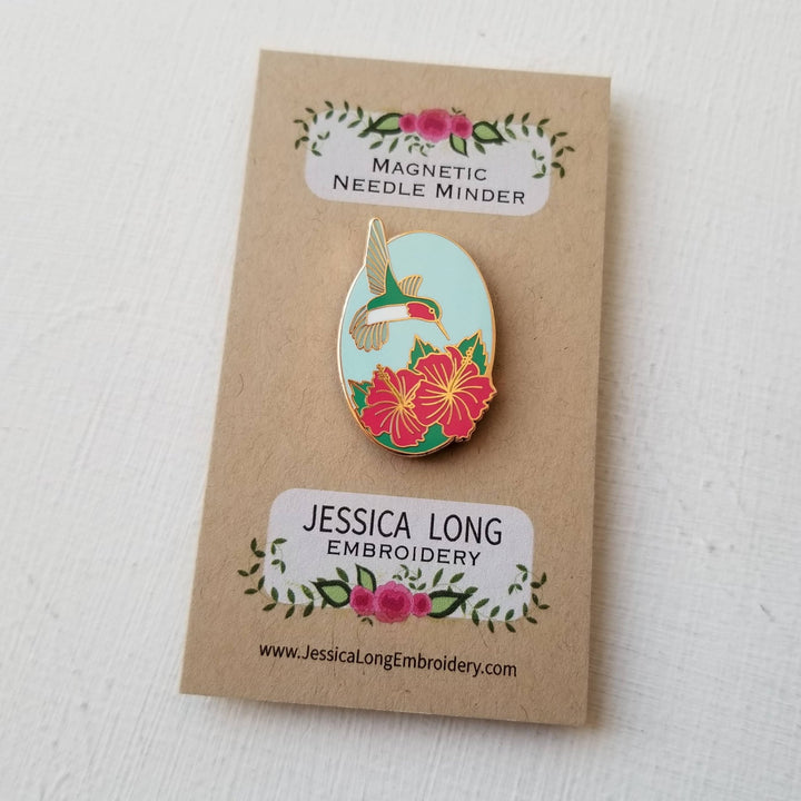 Hummingbird Enamel Needle Minder by Jessica Long Embroidery - Pisgah Needleworks