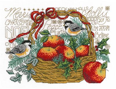 Imaginating “Apple Basket Chickadees” Cross Stitch Pattern - Pisgah Needleworks
