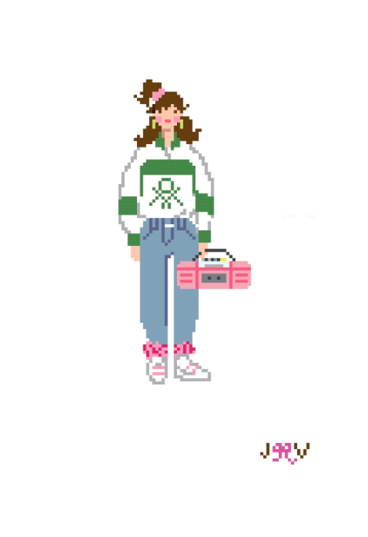 Jennifer Vallez 80’s Girl Needlepoint Canvas – 18 Mesh Stitch Printed™ - Pisgah Needleworks