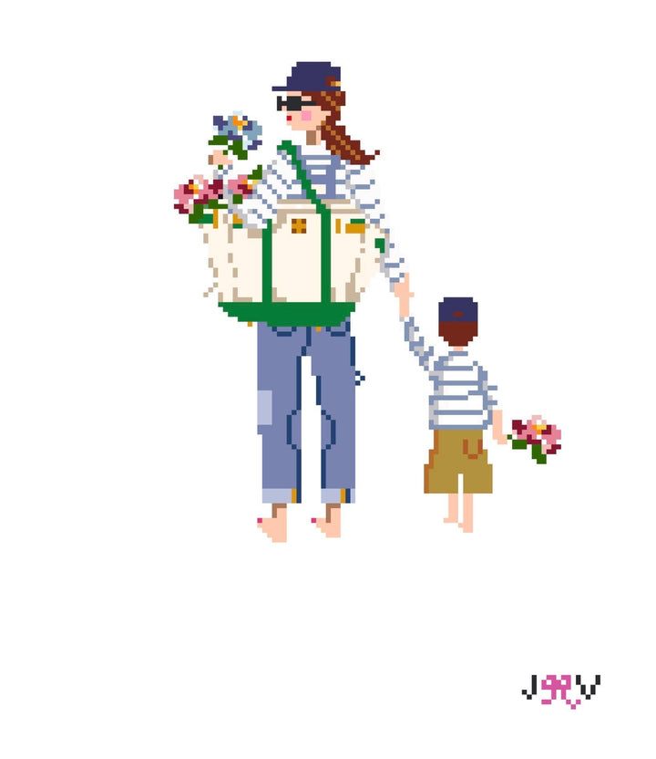 Jennifer Vallez Mother & Child Brunette with Daughter Needlepoint Canvas | JV262-JV267 - Pisgah Needleworks