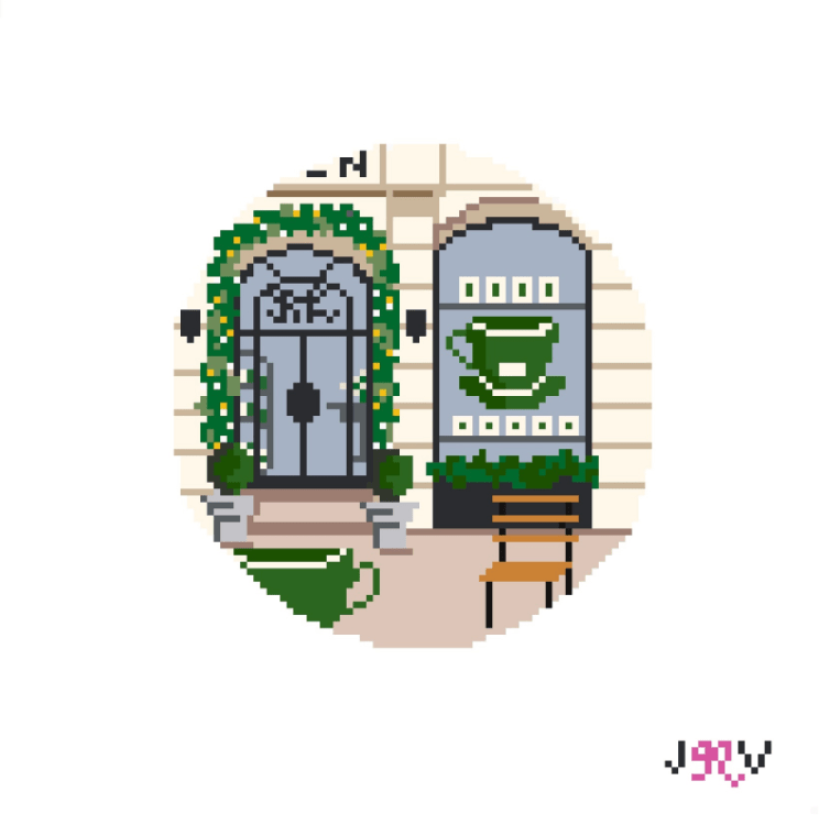 Jennifer Vallez Needlepoint – JV159 Ralph’s Storefront Needlepoint Canvas - Pisgah Needleworks