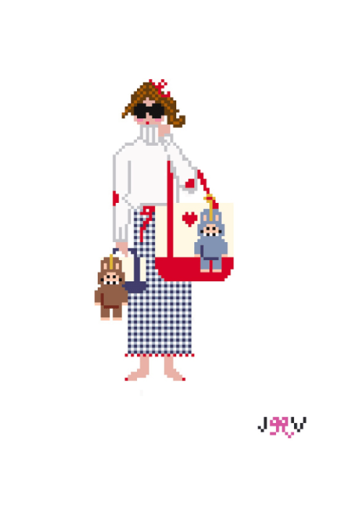 Jennifer Vallez Needlepoint - JV163 - Labubu Summer Girl Needlepoint Canvas - Pisgah Needleworks