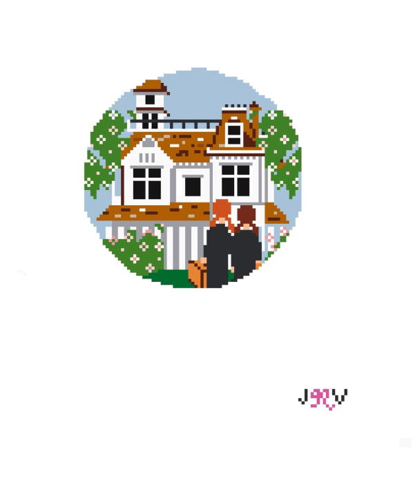 Jennifer Vallez Needlepoint - JV196 - Practical Magic Round Needlepoint Canvas - Pisgah Needleworks