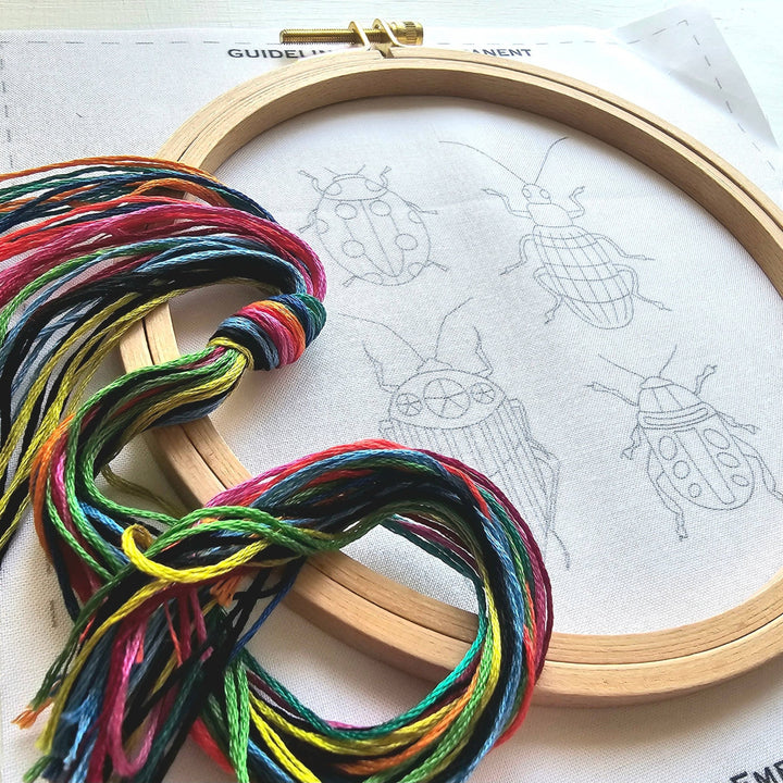 Jessica Long Embroidery – Beetle Collection Embroidery Kit | Colorful Bug Sampler - Pisgah Needleworks
