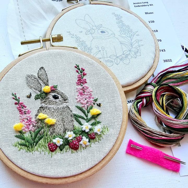 Jessica Long Embroidery - Berry Patch Bunny hand embroidery craft kit - Pisgah Needleworks