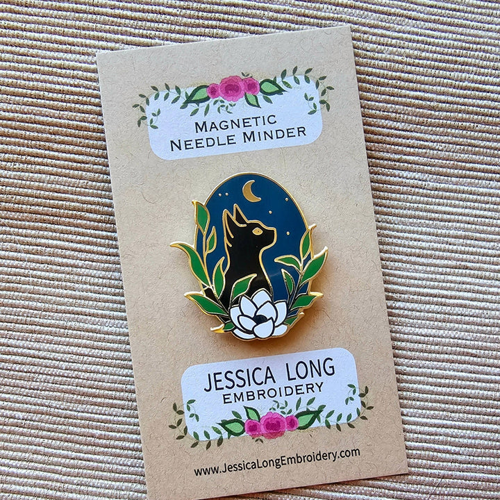 Jessica Long Embroidery – Black Cat Enamel Needle Minder - Pisgah Needleworks