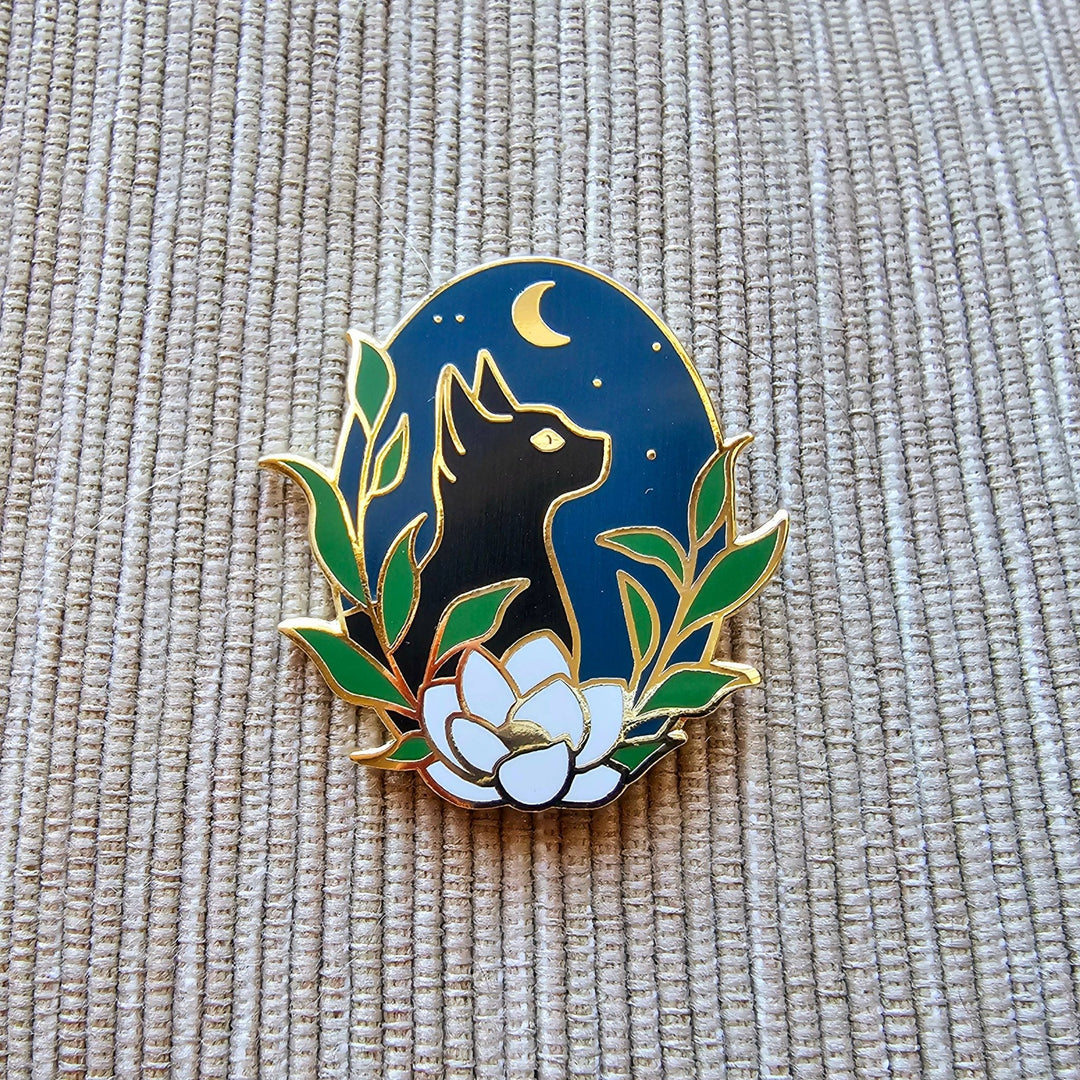 Jessica Long Embroidery – Black Cat Enamel Needle Minder - Pisgah Needleworks