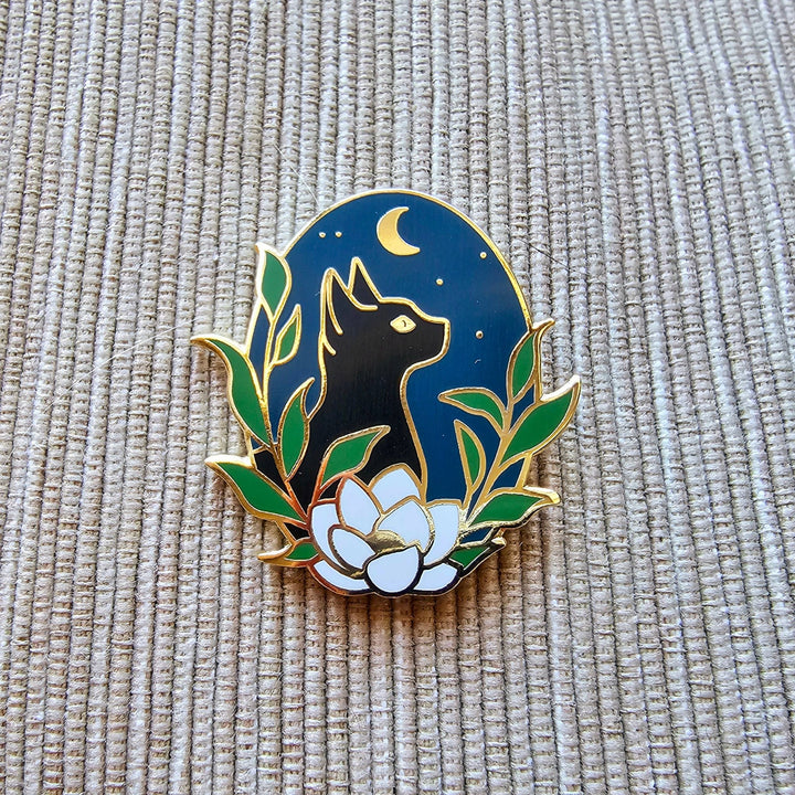 Jessica Long Embroidery – Black Cat Enamel Needle Minder - Pisgah Needleworks