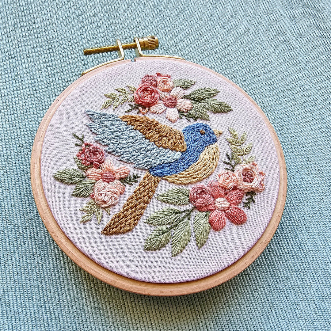 Jessica Long Embroidery - Bluebird Sampler beginner hand embroidery kit - Pisgah Needleworks