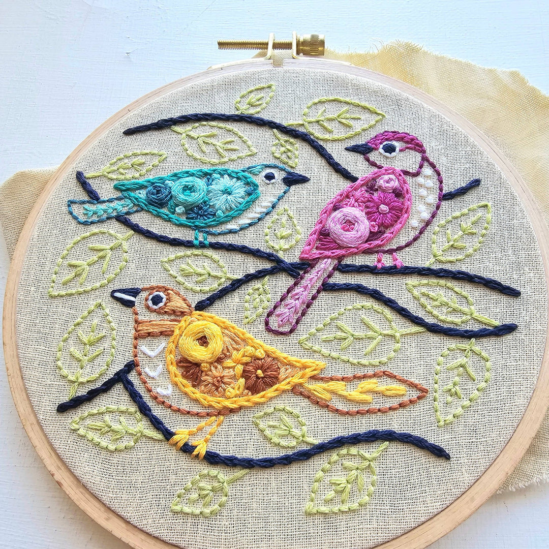 Jessica Long Embroidery - Colorful Birds beginner embroidery kit - Pisgah Needleworks