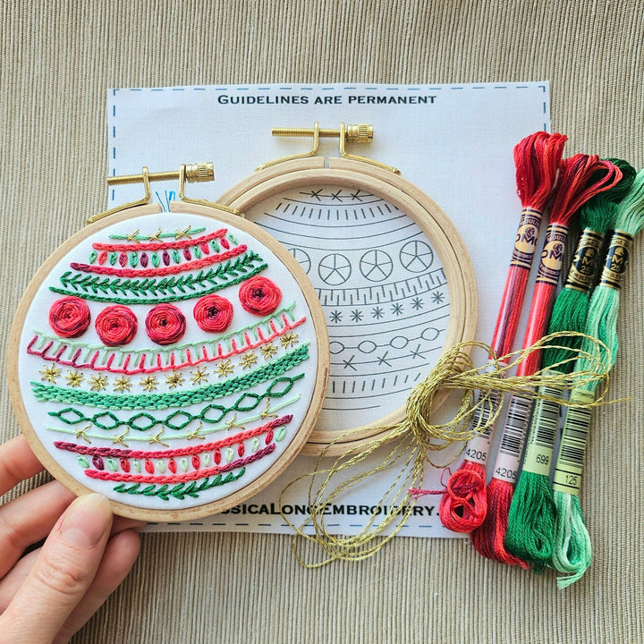 Jessica Long Embroidery - "Deck the Halls" holiday ornament kit - Pisgah Needleworks