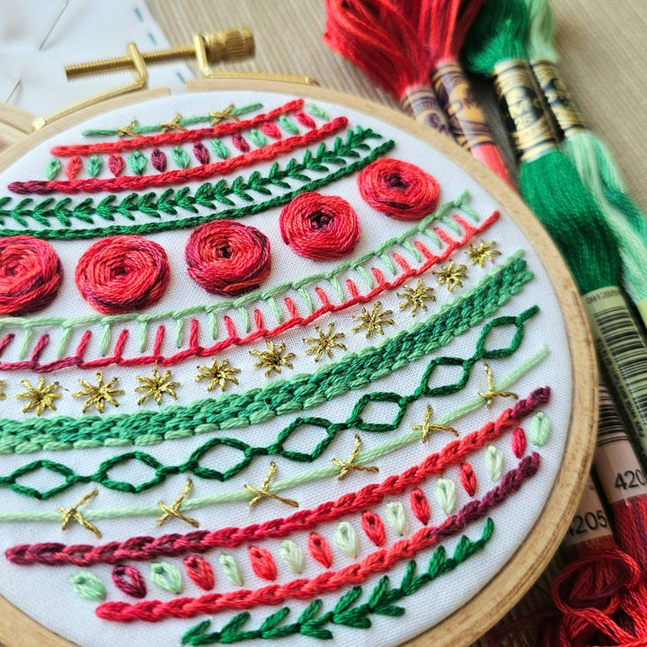 Jessica Long Embroidery - "Deck the Halls" holiday ornament kit - Pisgah Needleworks