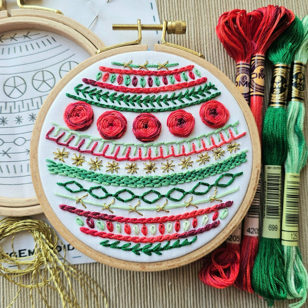 Jessica Long Embroidery - "Deck the Halls" holiday ornament kit - Pisgah Needleworks