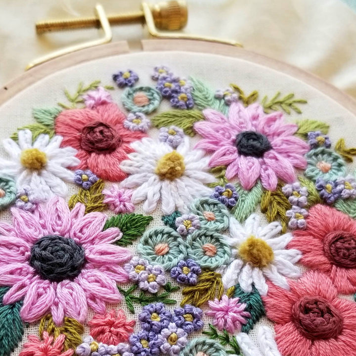 Embroidery hoop with colorful floral embroidery