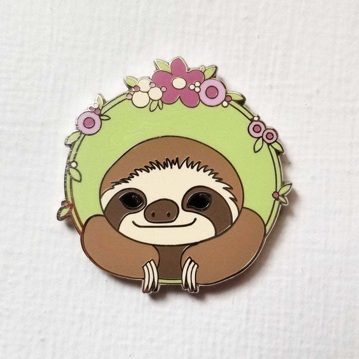 Jessica Long Embroidery - Happy Sloth Enamel Needle Minder - Pisgah Needleworks