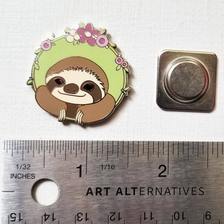 Jessica Long Embroidery - Happy Sloth Enamel Needle Minder - Pisgah Needleworks