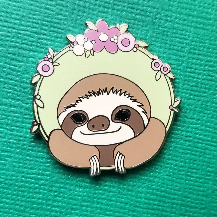 Jessica Long Embroidery - Happy Sloth Enamel Needle Minder - Pisgah Needleworks