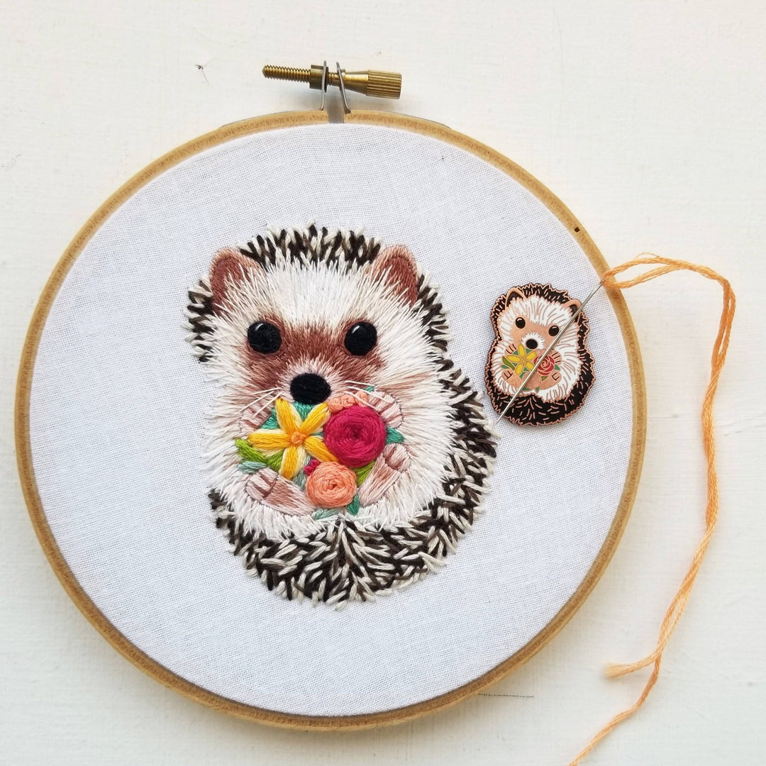 Jessica Long Embroidery – Hedgehog Enamel Needle Minder - Pisgah Needleworks