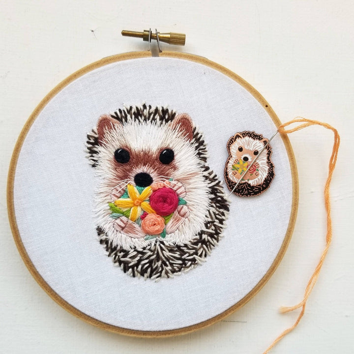 Jessica Long Embroidery – Hedgehog Enamel Needle Minder - Pisgah Needleworks