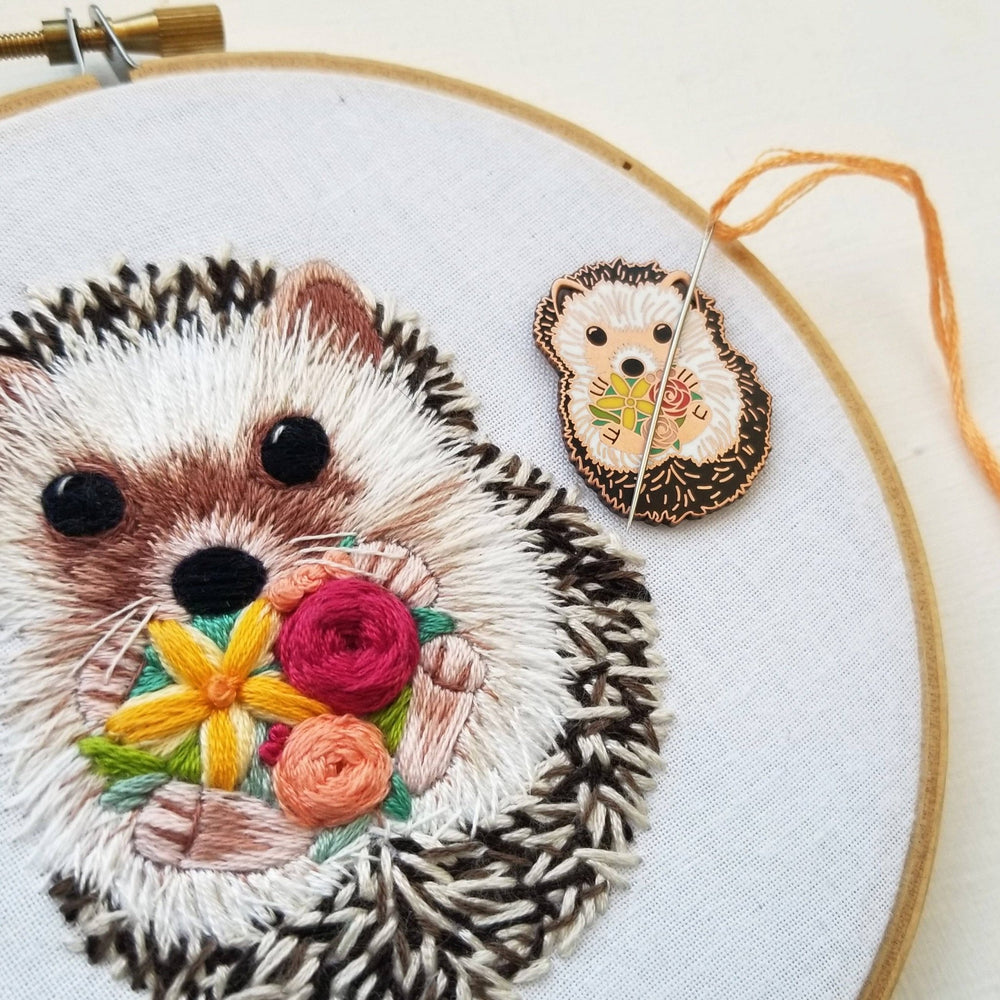 Jessica Long Embroidery – Hedgehog Enamel Needle Minder - Pisgah Needleworks