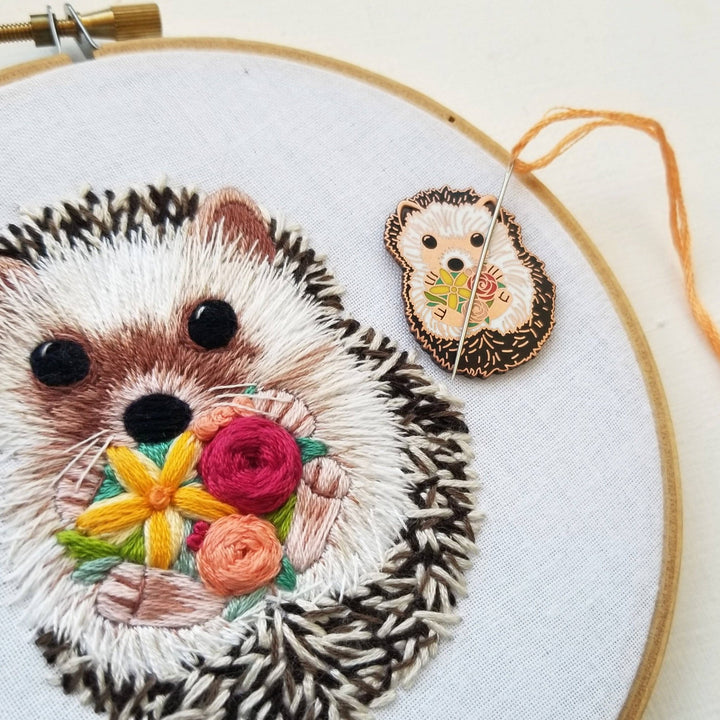 Jessica Long Embroidery – Hedgehog Enamel Needle Minder - Pisgah Needleworks