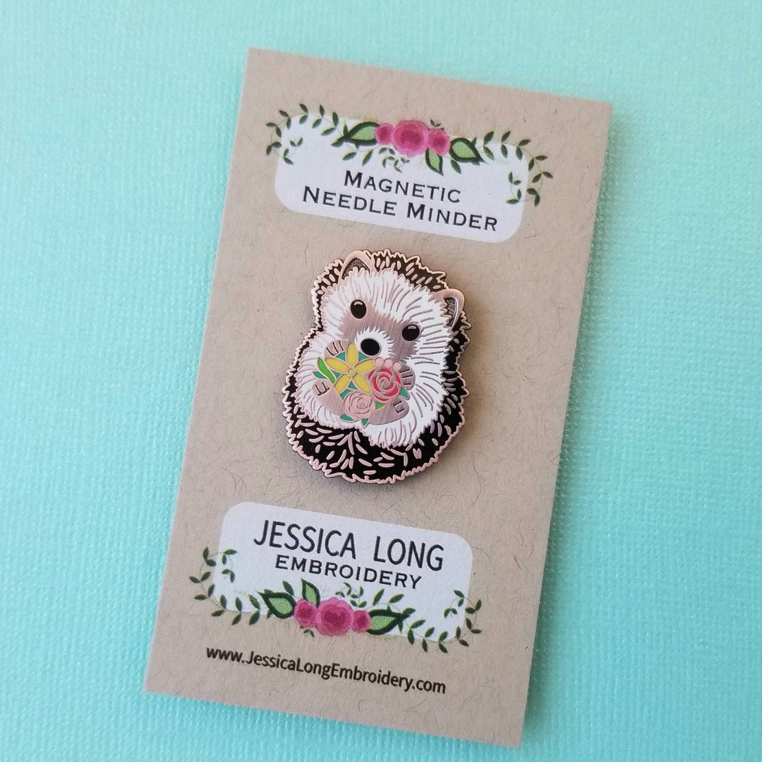 Jessica Long Embroidery – Hedgehog Enamel Needle Minder - Pisgah Needleworks