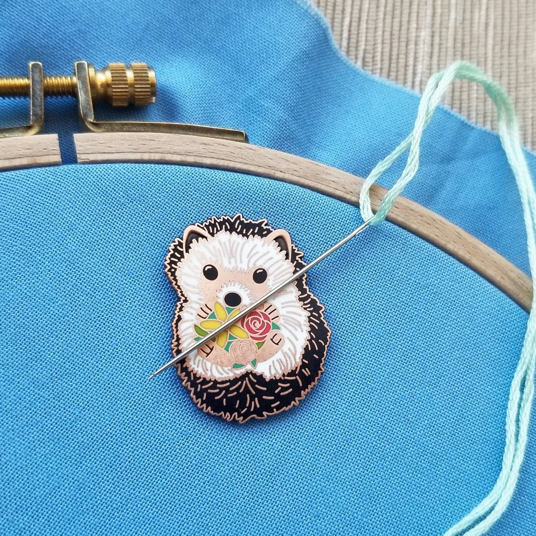 Jessica Long Embroidery – Hedgehog Enamel Needle Minder - Pisgah Needleworks