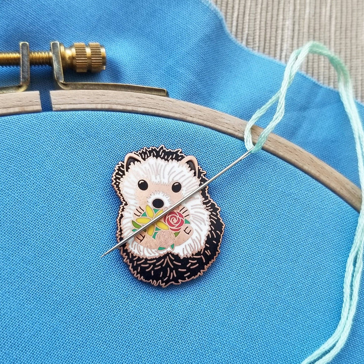 Jessica Long Embroidery – Hedgehog Enamel Needle Minder - Pisgah Needleworks