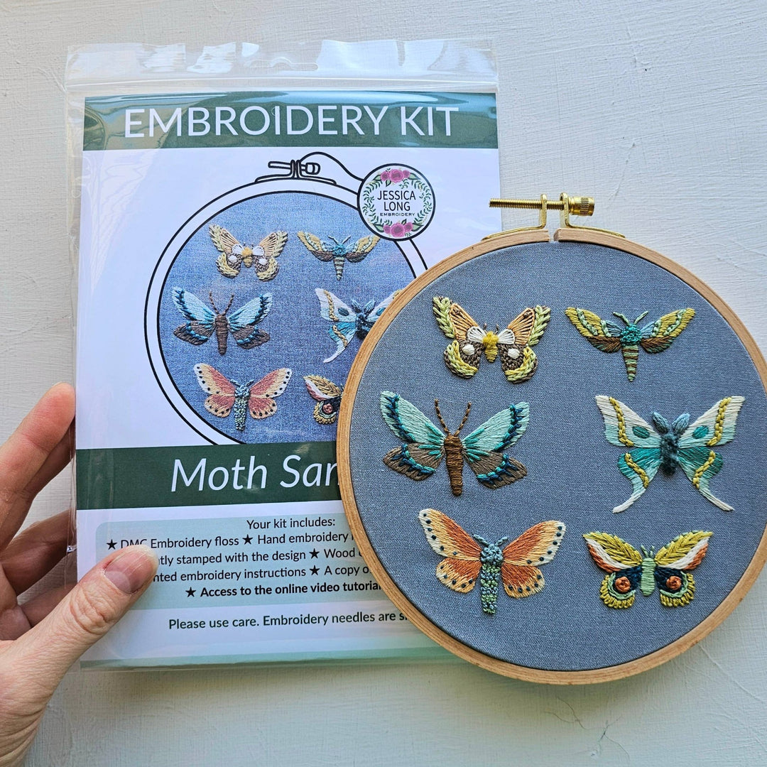 Jessica Long Embroidery - Moth Sampler Embroidery Kit - Pisgah Needleworks