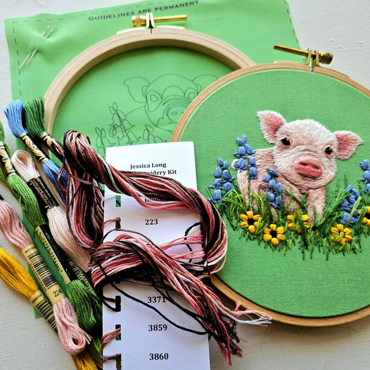Jessica Long Embroidery – Posing Piglet Embroidery Kit - Pisgah Needleworks