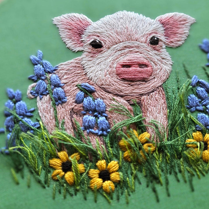 Jessica Long Embroidery – Posing Piglet Embroidery Kit - Pisgah Needleworks