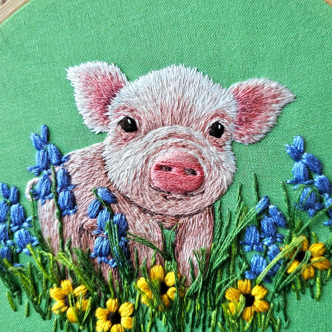 Jessica Long Embroidery – Posing Piglet Embroidery Kit - Pisgah Needleworks