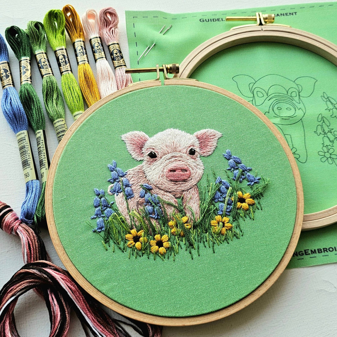 Jessica Long Embroidery – Posing Piglet Embroidery Kit - Pisgah Needleworks