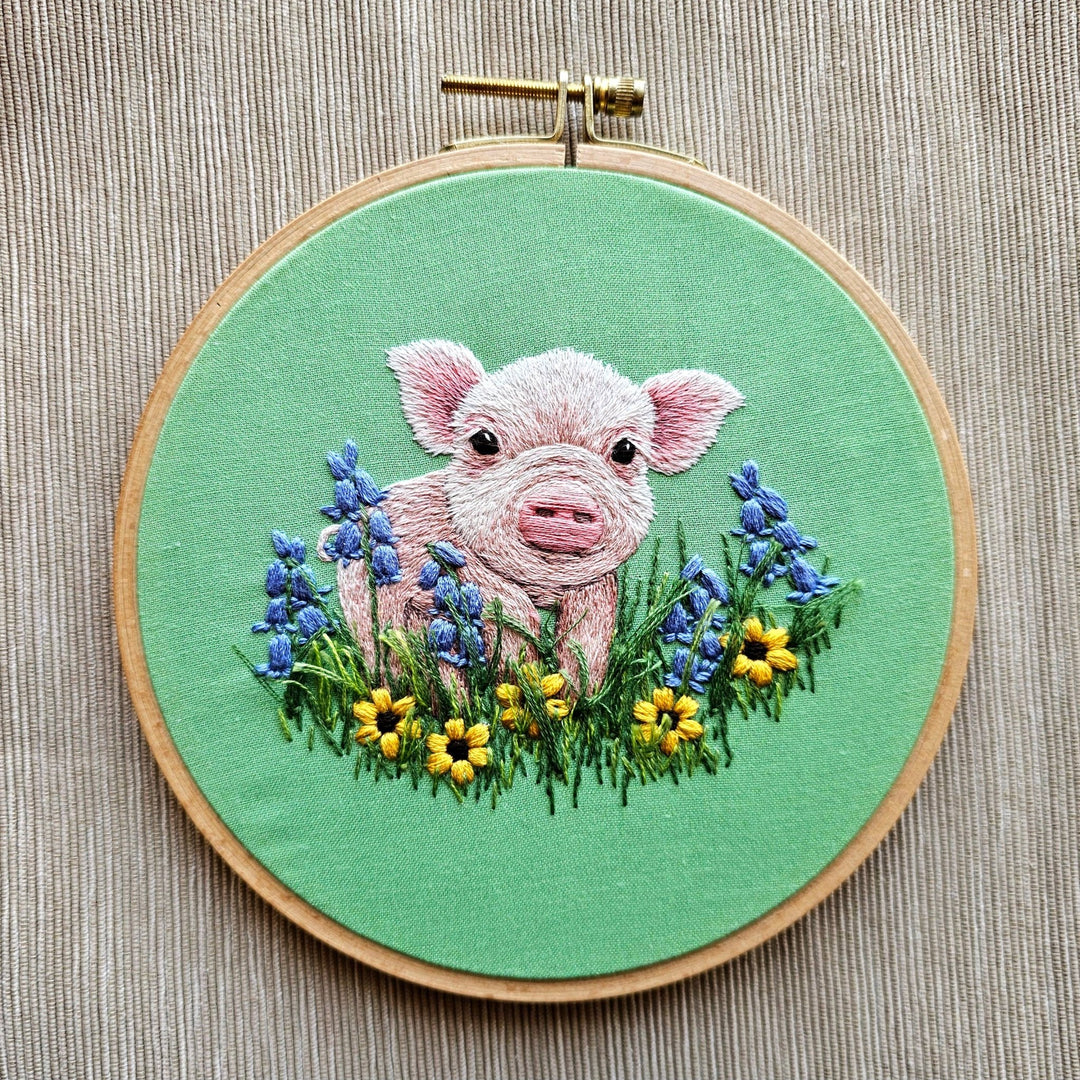 Jessica Long Embroidery – Posing Piglet Embroidery Kit - Pisgah Needleworks