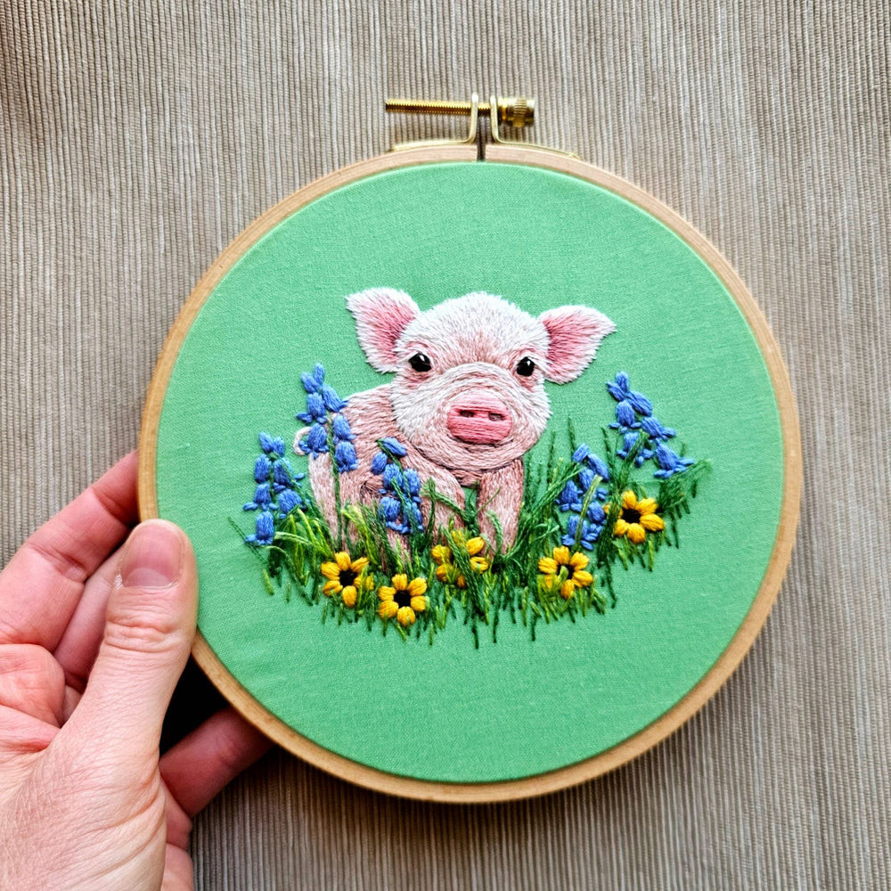 Jessica Long Embroidery – Posing Piglet Embroidery Kit - Pisgah Needleworks