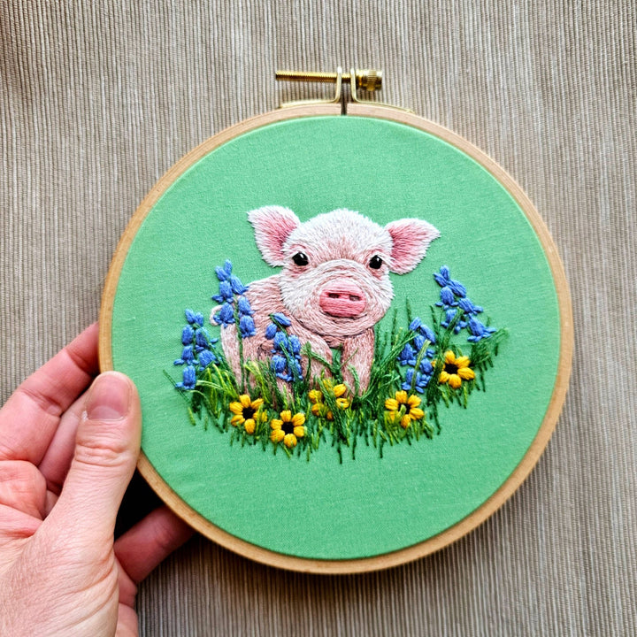 Jessica Long Embroidery – Posing Piglet Embroidery Kit - Pisgah Needleworks
