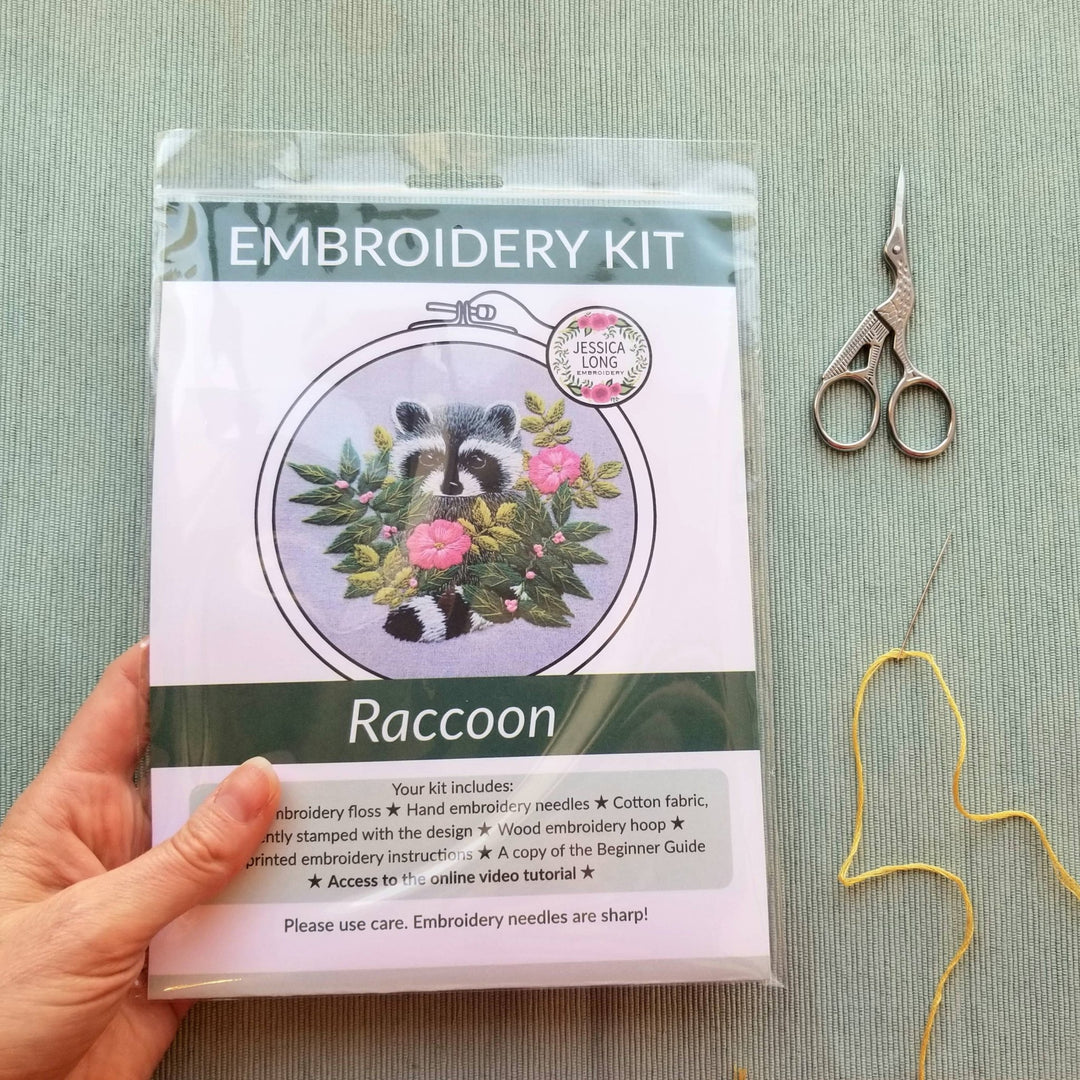 Jessica Long Embroidery - Raccoon hand embroidery kit - Pisgah Needleworks