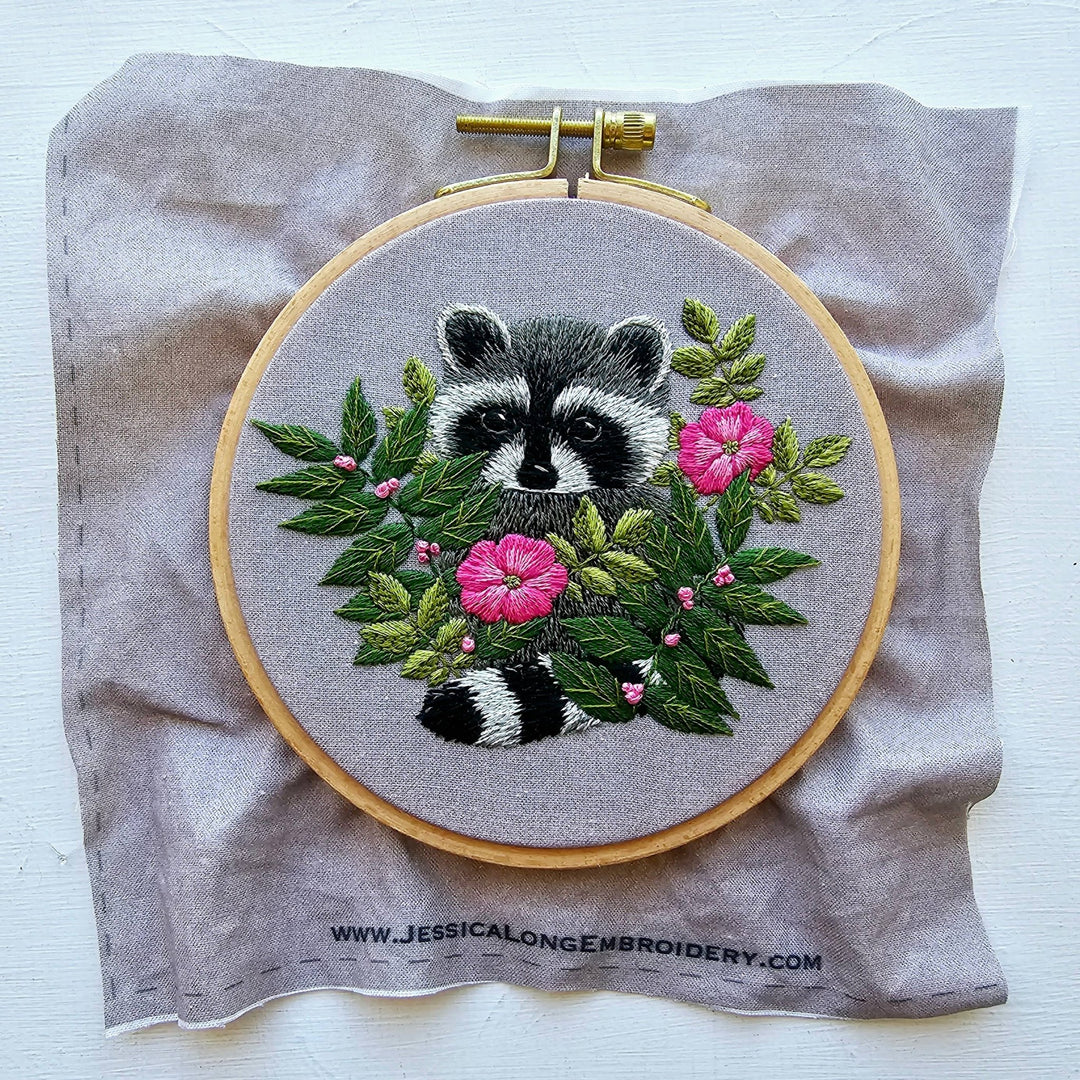 Jessica Long Embroidery - Raccoon hand embroidery kit - Pisgah Needleworks