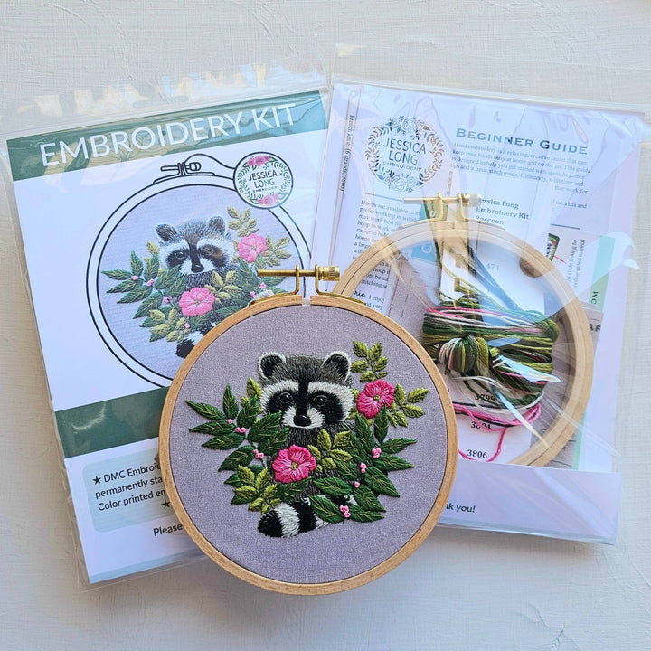 Jessica Long Embroidery - Raccoon hand embroidery kit - Pisgah Needleworks