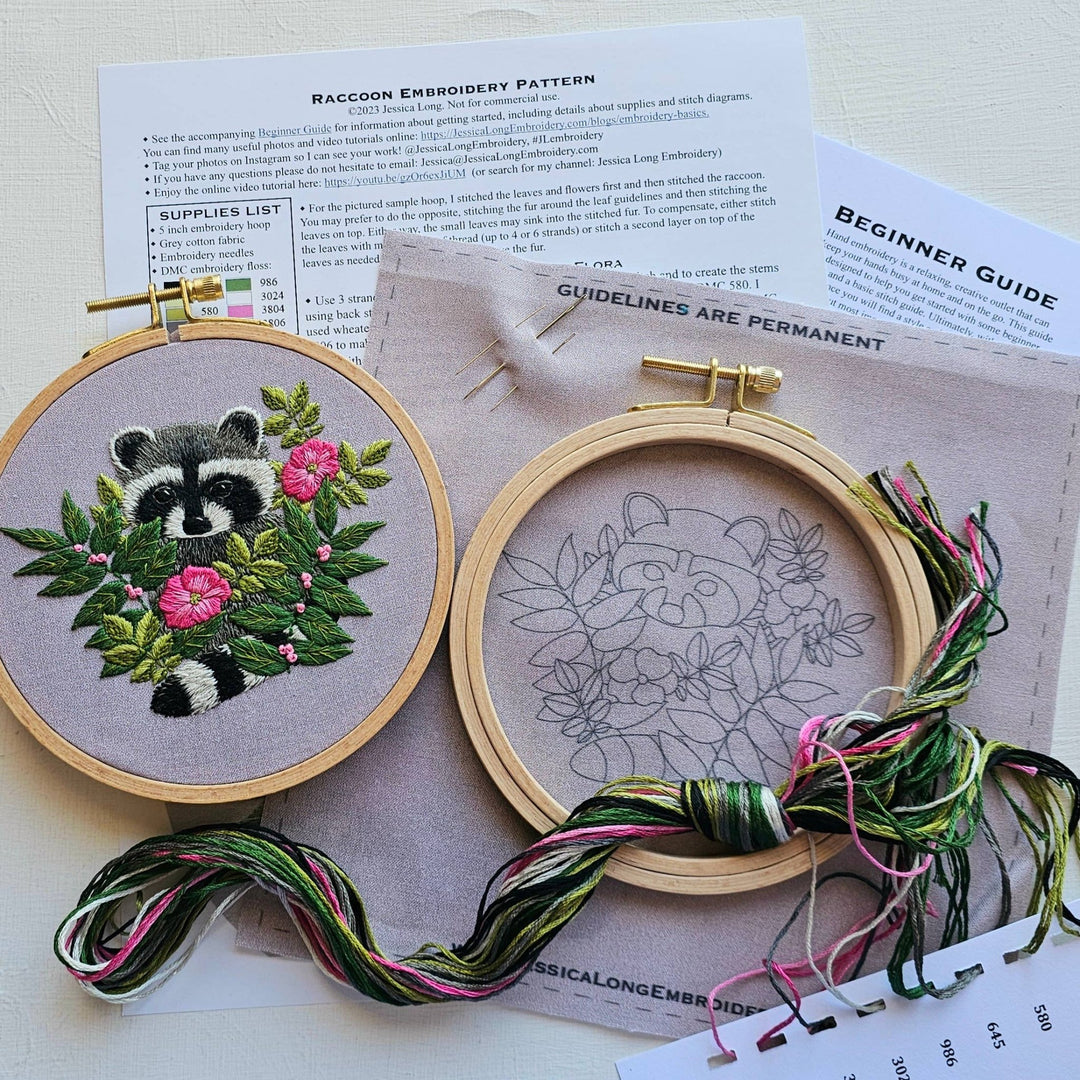 Jessica Long Embroidery - Raccoon hand embroidery kit - Pisgah Needleworks