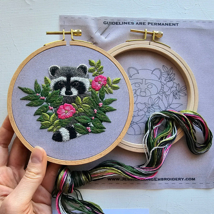 Jessica Long Embroidery - Raccoon hand embroidery kit - Pisgah Needleworks